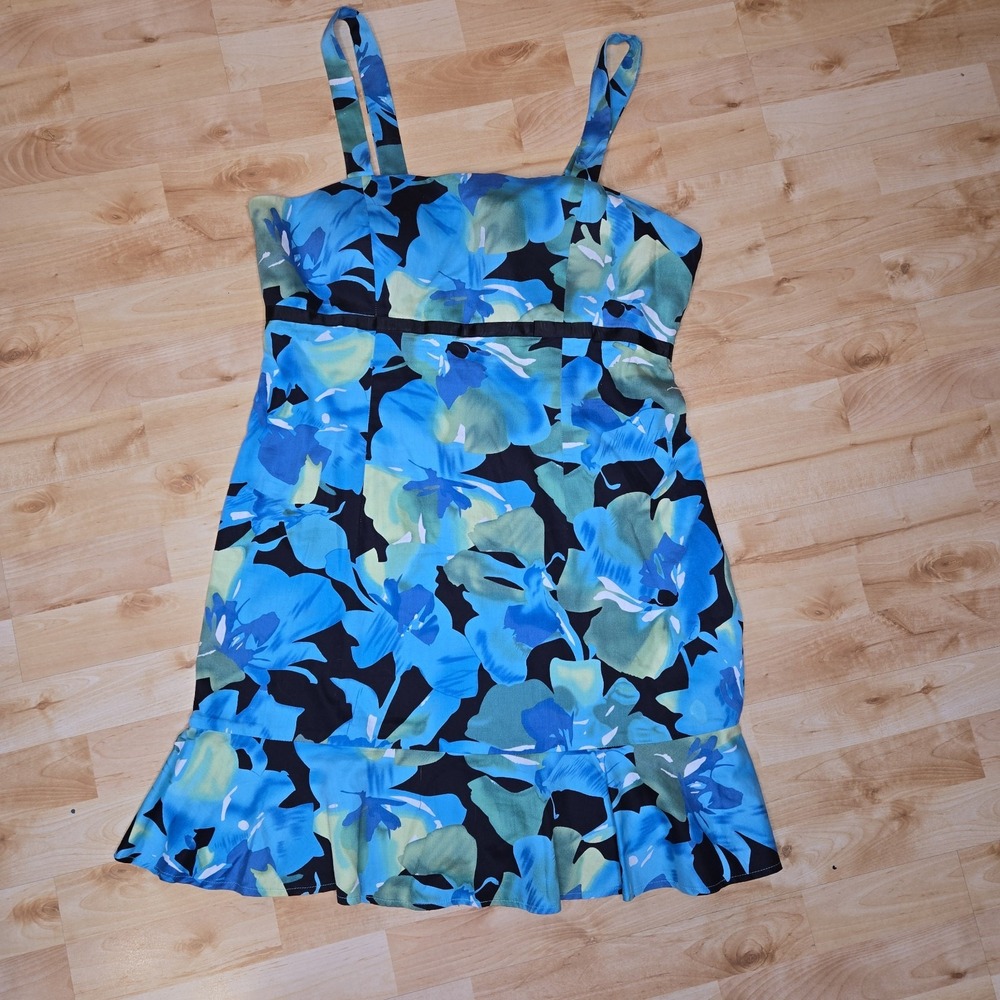 R&K Originals Petite Floral Dress Blue Green Floral Short Mermaid Style Size 16P